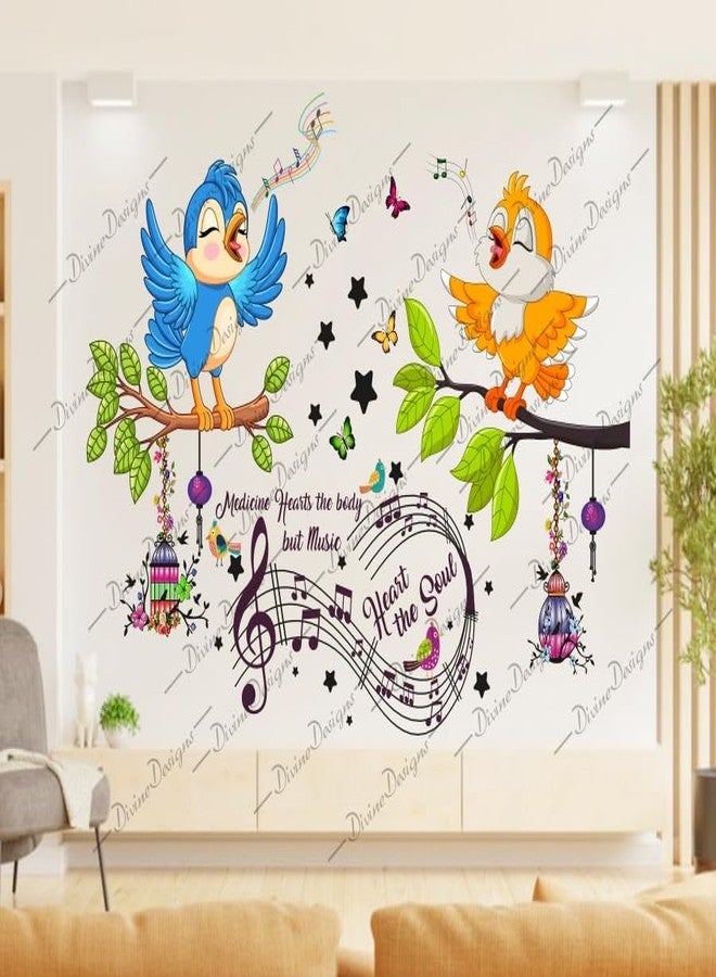 DivineDesigns ملصق حائط ذاتي اللصق من الفينيل PVC من DivineDesigns، على شكل طيور ملونة تغني ونوتات موسيقية، لتزيين المنزل/غرفة المعيشة (متعدد الألوان) - Image 2